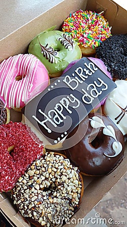Birth day occassion party doughnut Stock Photo