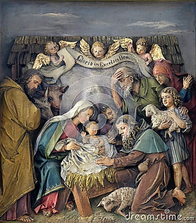 Birth of Jesus, Adoration of the Shepherds Stock Photo
