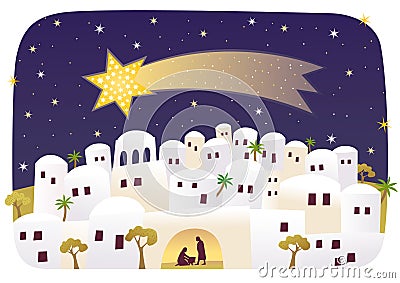 Birth of Jesus in Bethlehem Vector Illustration