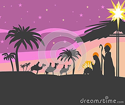 Birth of Jesus in Bethlehem - abstract card Vector Illustration