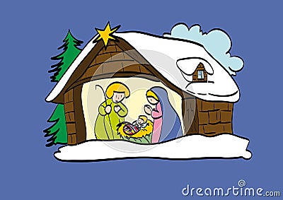 Birth of Jesus Cartoon Illustration