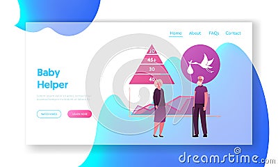 Birth Rate, Generation Landing Page Template. Senior Stand front of Data Chart with Demographic Statistics Vector Illustration