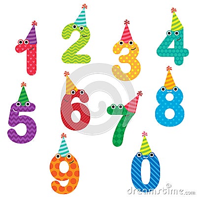 Birthday anniversary numbers with hats Vector Illustration