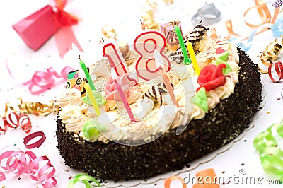Birthday cake for 18 years jubilee Stock Photo