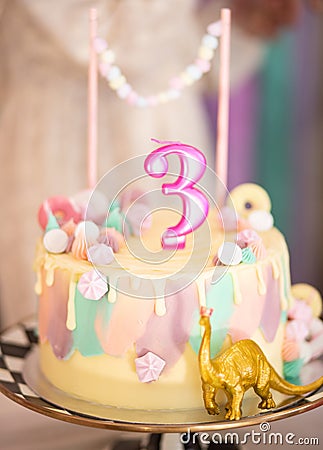 Birthday cake for three year old girl Stock Photo