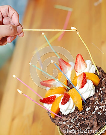 Birthday cake and candles Stock Photo