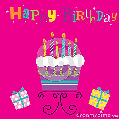 Birthday Cake with Candles. Can be used for Greeting card, invitation Vector Illustration