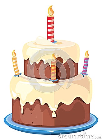 Birthday cake with candles. Cartoon holiday party dessert Vector Illustration