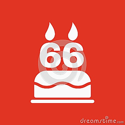 The birthday cake with candles in the form of number 66 icon. Birthday symbol. Flat Cartoon Illustration