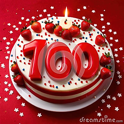 Birthday cake with text writing of 100 Stock Photo