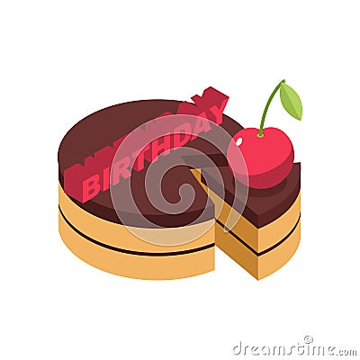 Birthday cake cherry isolated. cherries pie on white bacground Vector Illustration