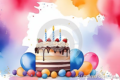 Birthday Cake with Colorful Balloons Stock Photo