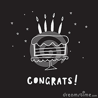 Birthday cake. Congratulations. Doodle style birthday card. Congratulations on your birthday. Vector freehand drawing Stock Photo