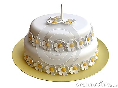 Birthday Cake Decorated with Marzipan Flowers Stock Photo