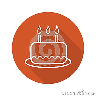 Birthday cake flat linear long shadow icon Vector Illustration
