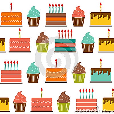 Birthday Cake Flat Seamless Pattern Background Vector Illustration