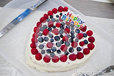 Birthday cake with fruits Stock Photo