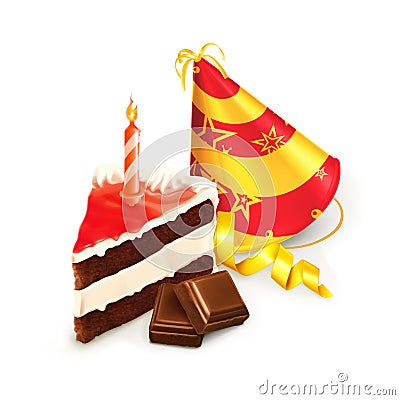 Birthday cake and a hat Vector Illustration