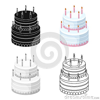 Birthday cake icon in cartoon style isolated on white background. Cakes symbol stock vector illustration. Vector Illustration