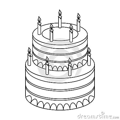 Birthday cake icon in outline style isolated on white background. Cakes symbol Vector Illustration