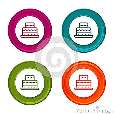 Birthday cake icons. Party signs. Colorful web button with icon Vector Illustration