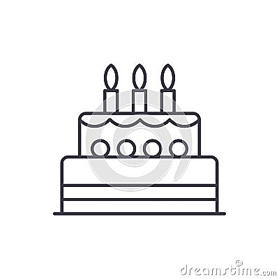 Birthday cake line icon concept. Birthday cake vector linear illustration, symbol, sign Vector Illustration