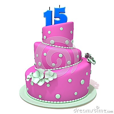 Birthday cake with number fifteen Cartoon Illustration