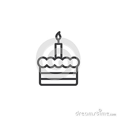 Birthday cake with one candle line icon Vector Illustration