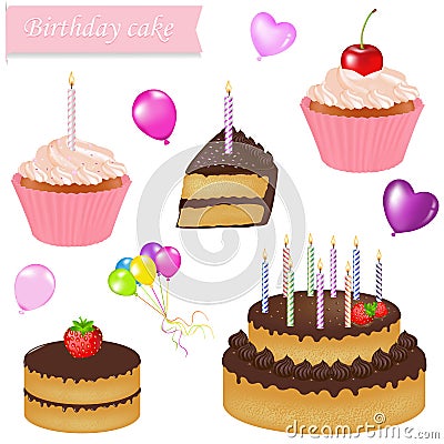 Birthday Cake Set Vector Illustration