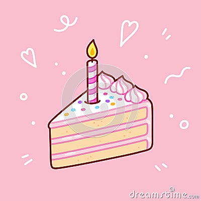 Birthday cake slice with candle Vector Illustration