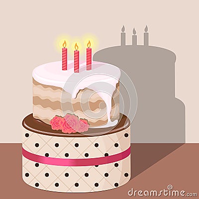 Birthday cake with strawberry cream Vector Illustration