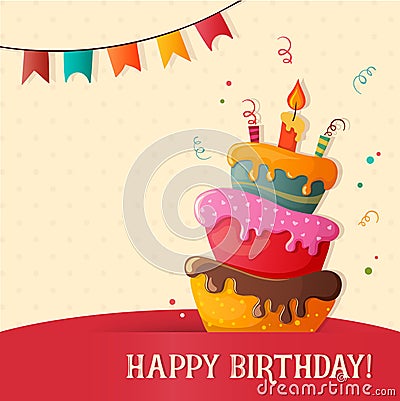 Birthday cake vector card with cake Vector Illustration