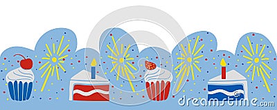 Birthday cakes decorating seamless vector border Vector Illustration