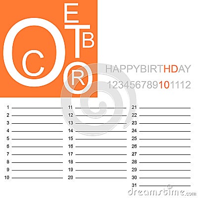 Birthday calendar october Vector Illustration