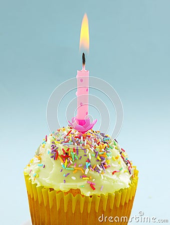 Birthday Candle Cup Cake Stock Photo
