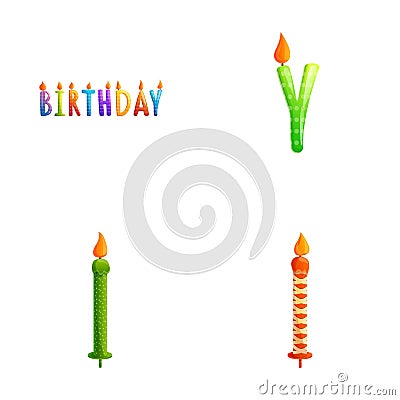 Birthday candle icons set cartoon vector. Colorful candle for cake and pie Vector Illustration