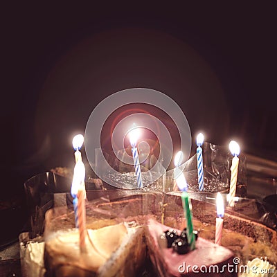 Birthday candle light flare vintage Stock Photo