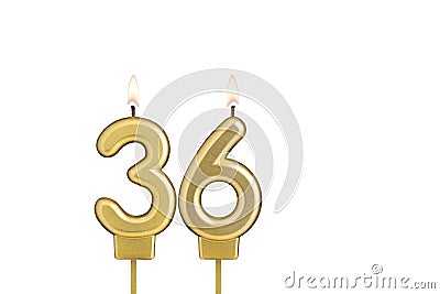 Birthday candle number 36 on white background Stock Photo