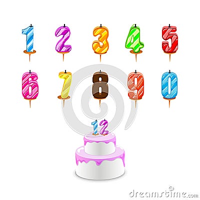 Birthday candles . Birthday cake with numeral candles Vector Illustration