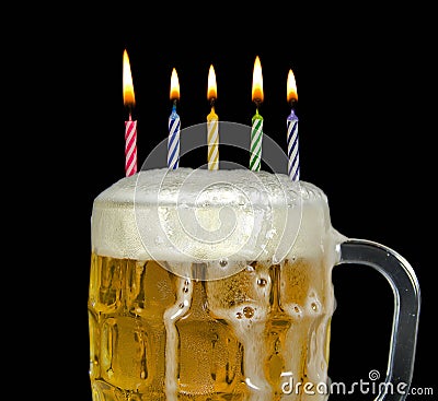 Birthday candles in beer Stock Photo