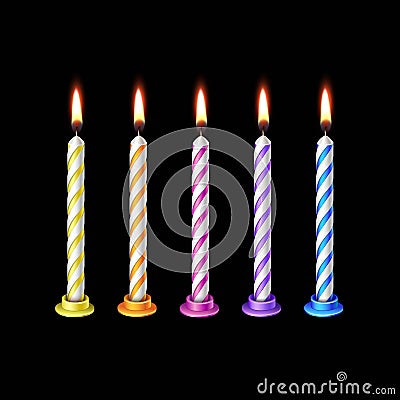 Birthday Candles Flame Fire Light Isolated Vector Illustration