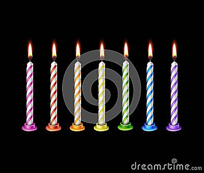 Birthday Candles Flame Fire Light Isolated Vector Illustration