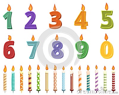 Birthday candles icons set cartoon . Year number Stock Photo