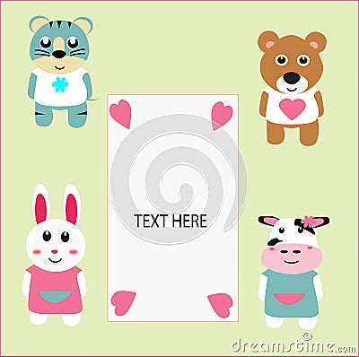 Birthday Card Animals Fun Cartoon Vector Illustration