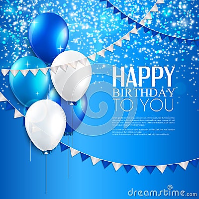 Birthday card with balloons, and birthday text. Vector Illustration