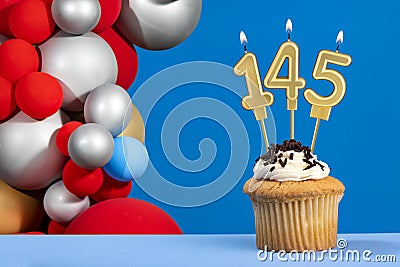 Birthday card with balloons - Candle number 145 Stock Photo
