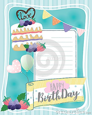 Birthday Card & Berry cake Stock Photo