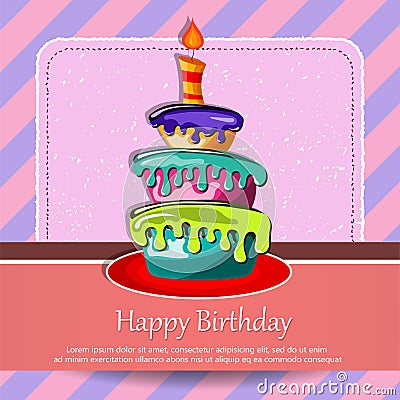 Birthday card with cake. Concept for birthdays, Valentine`s Day, weddings. Flat vector illustration Vector Illustration