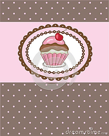 Birthday card with cherry cupcake. Good for any ge Vector Illustration