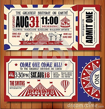 Birthday card with Circus Ticket Vector Illustration